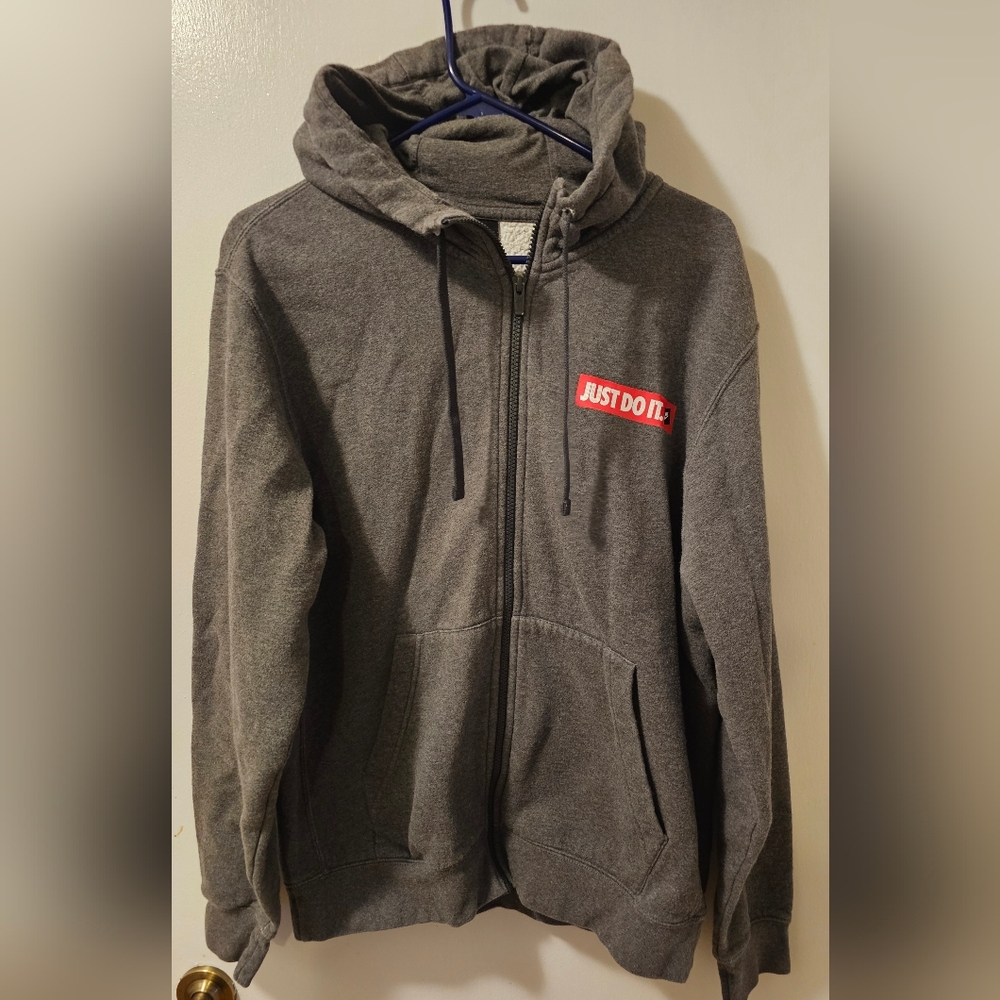 Nike Just Do It Gray Full Zip Hoodie Sweatshirt Long Sleeve Men's Size Large